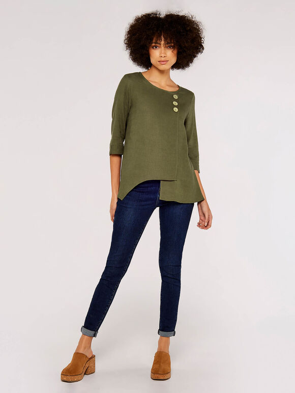 Triple Button Asymmetric Top, Khaki, large