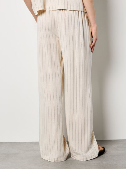 Pinstripe Linen Blend Wide-Leg Trousers