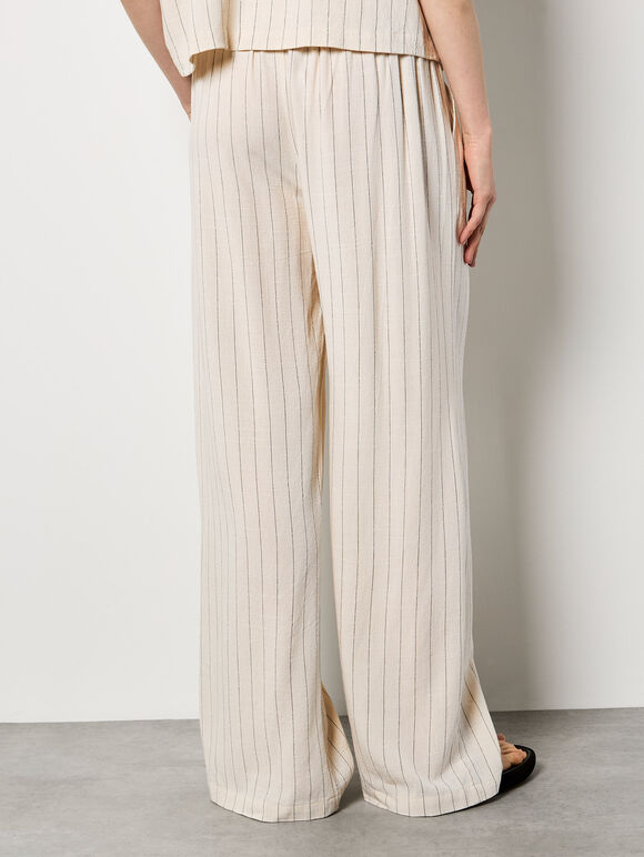 Pinstripe Linen Blend Wide-Leg Trousers, Stone, large