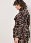 Curve Abstract Print Soft Knit Midi Dress, Brown, large