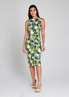 Palm Leaves Ruched Bodycon Dress, Green, large