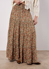 Ditsy Floral Tiered Maxi Skirt, Khaki, large
