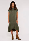 Boxy Tiered Midi Dress, Khaki, large