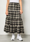 Plaid Tiered Boohoo Skirt, Black, large