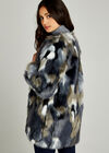 Navy Patchwork Faux Fur Jacket, Navy, large