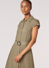 Linen Blend Belted Shirt Midi Dress, Khaki, large