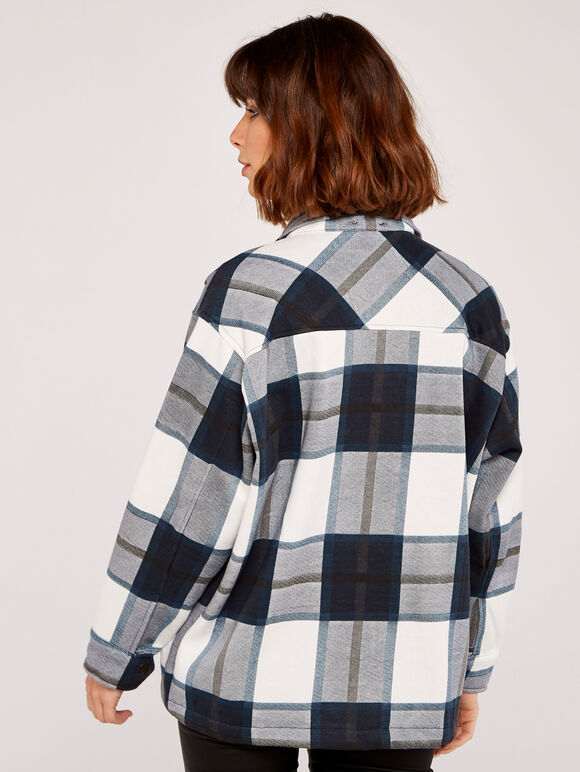 Check Button Down Shacket, Navy, large