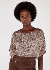 Leopard Oversized Tee Satin Top, Pink, large