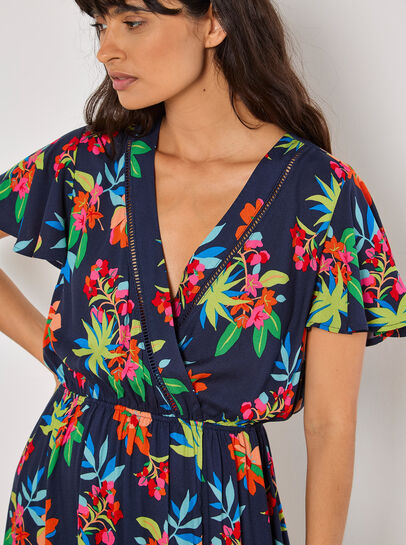 Tropical Print Wrap Maxi Dress