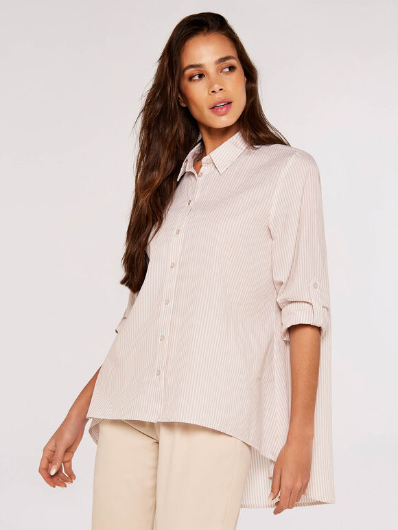 Striped Oversized High-Low Shirt, Stone, large