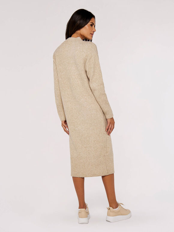 Chunky Knit Midi Dress, Stone, large