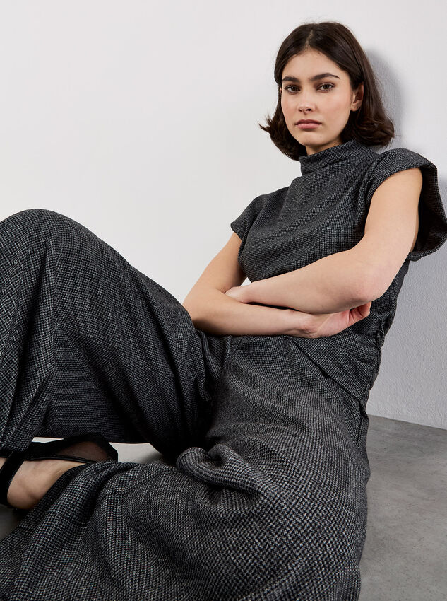 Mini Dogtooth Soft Wide Leg Trousers, Dark Grey - Charcoal, large