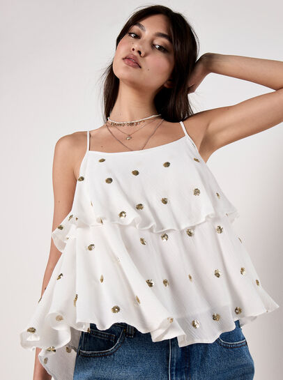 Sequin Spot Tiered Camisole Top