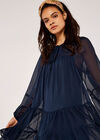 Crinkle Tiered Chiffon Dress, Navy, large