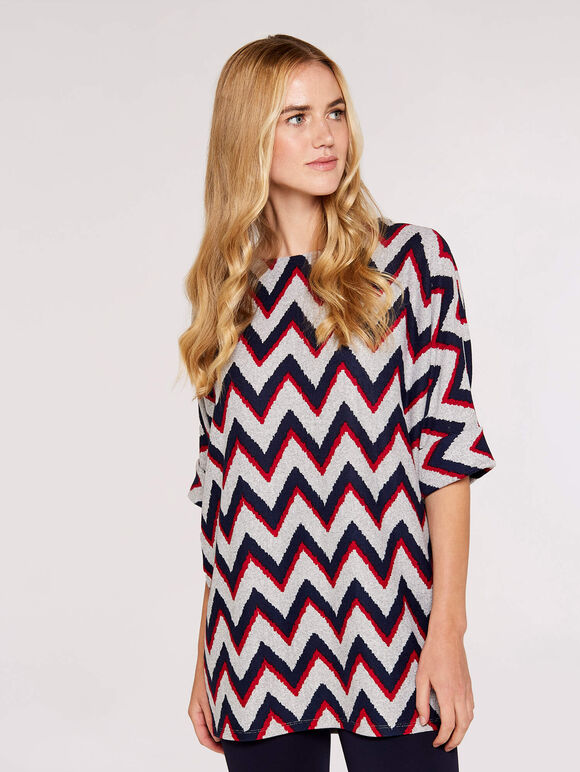 Chevron  Batwing Top, Grey, large