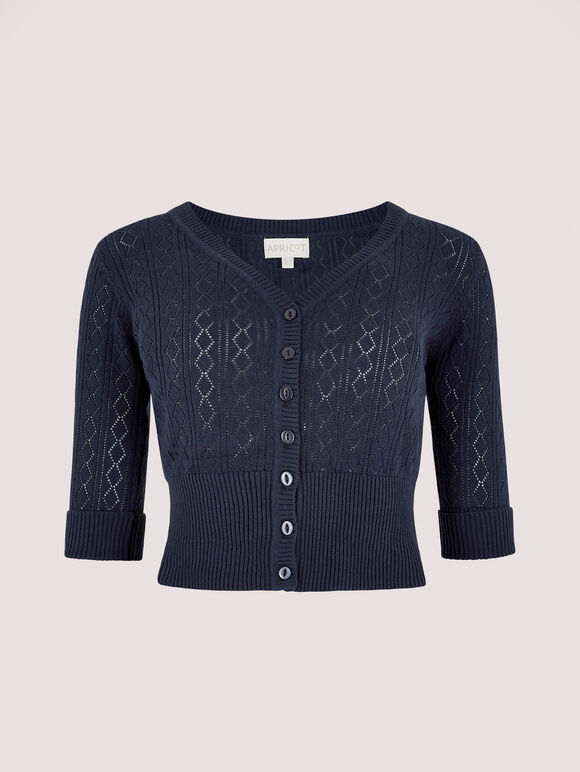 Pointelle Shrug, Navy, large
