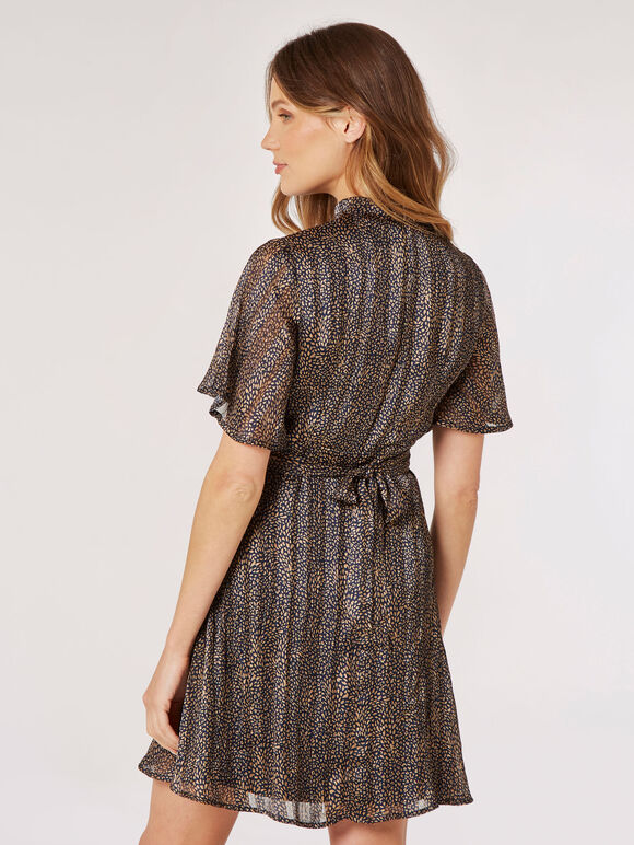 Irregular Spot Chiffon Mini Dress, Navy, large
