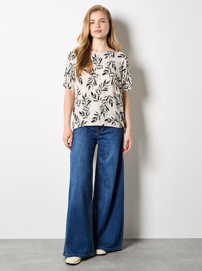 Leaf Print Woven T-Shirt