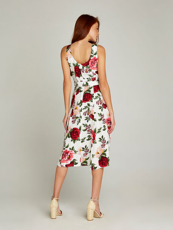 Rose Print Skater Dress, Cream, large