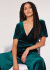 Velvet Wrap Culotte Jumpsuit, Green, large