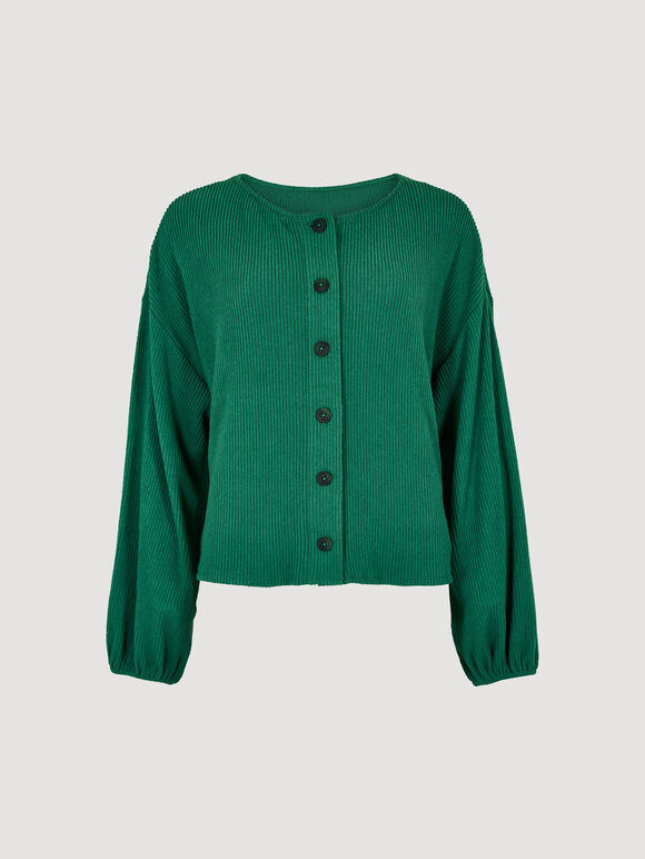 Button Back Ribbed Soft Touch Top, Green, large