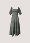 Cotton Gingham Milkmaid Midaxi Dress, Green, large