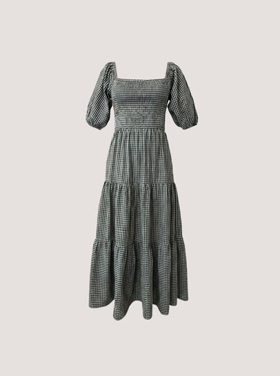Cotton Gingham Milkmaid Midaxi Dress