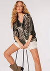 Patchwork Print Oversized Blouse, Khaki, large
