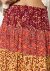 Patchwork Print Tiered Maxi Skirt, Orange, large