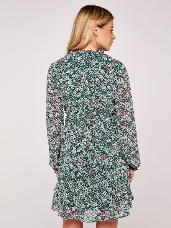 Graphic Daffodil Ruffle Dress, Green, large
