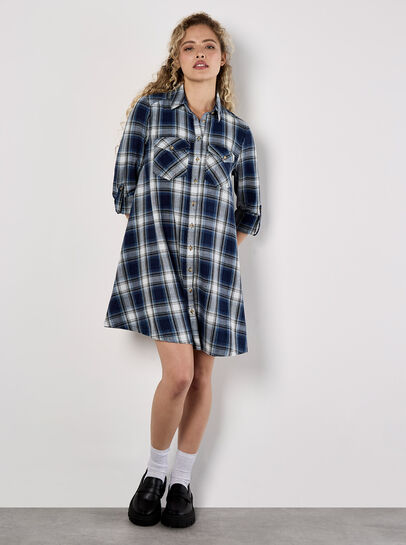 Washed Check Western Shirt Mini Dress