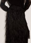 Fringe Trim Tiered Midi Skirt, Black, large
