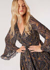 Paisley Bell Sleeve Wrap Mini Dress, Navy, large