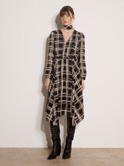 Check Crepe Midi Dress