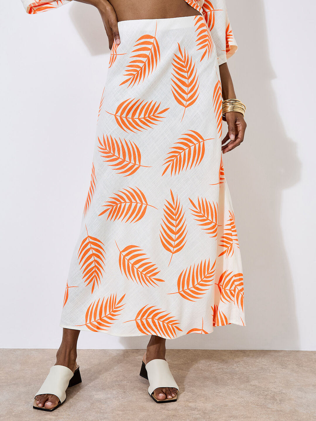 Tropical Leaf Bias Maxi Skirt
