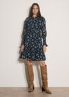 Folk Floral Chiffon Mini Dress, Navy, large