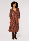 Paisley Ruffle Midaxi Dress, Rust, large