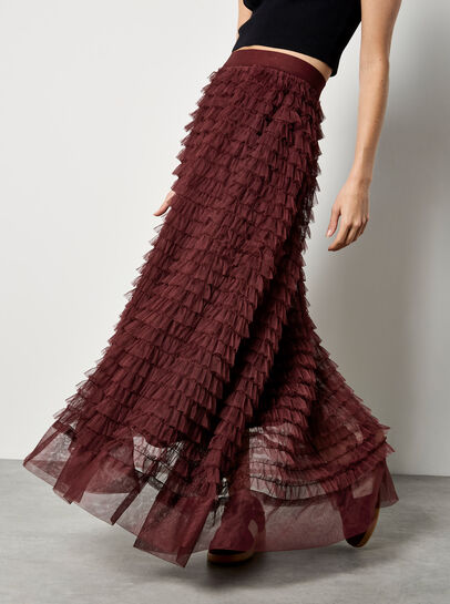 Ruffle Tiered Tulle Maxi Skirt