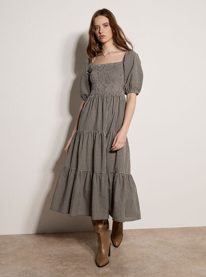Cotton Gingham Milkmaid Midaxi Dress