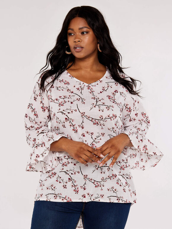  Cherry Blossom Ruffle Top, White, large