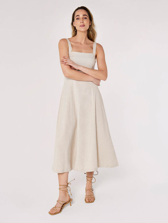 Panel Linen Midi Dress, Cream, large
