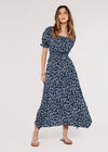 Sarasa Floral Milkmaid Midi Dress, Navy, large