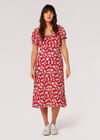 Daisy Floral Midi Dress, Red, large