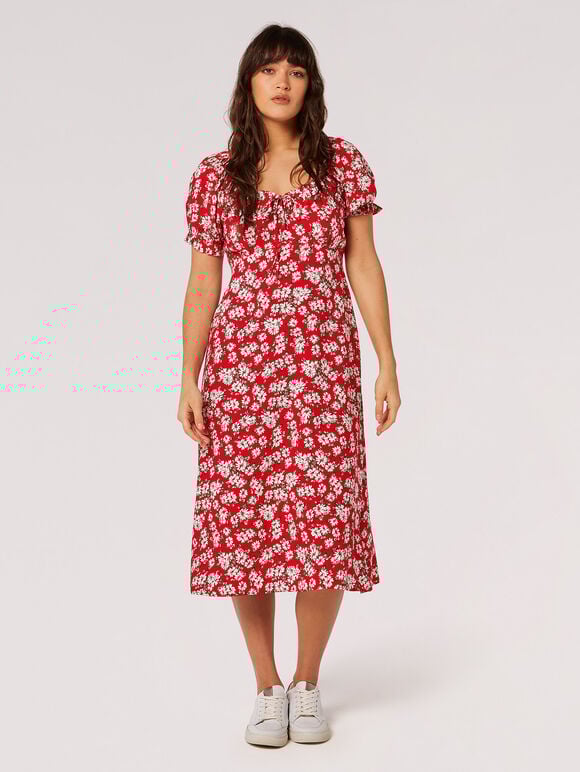 Daisy Floral Midi Dress, Red, large