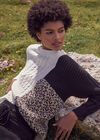 Colour Block Animal Print Jumper, Cream, large