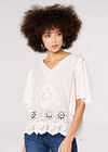 Embroidered Cotton Top, White, large