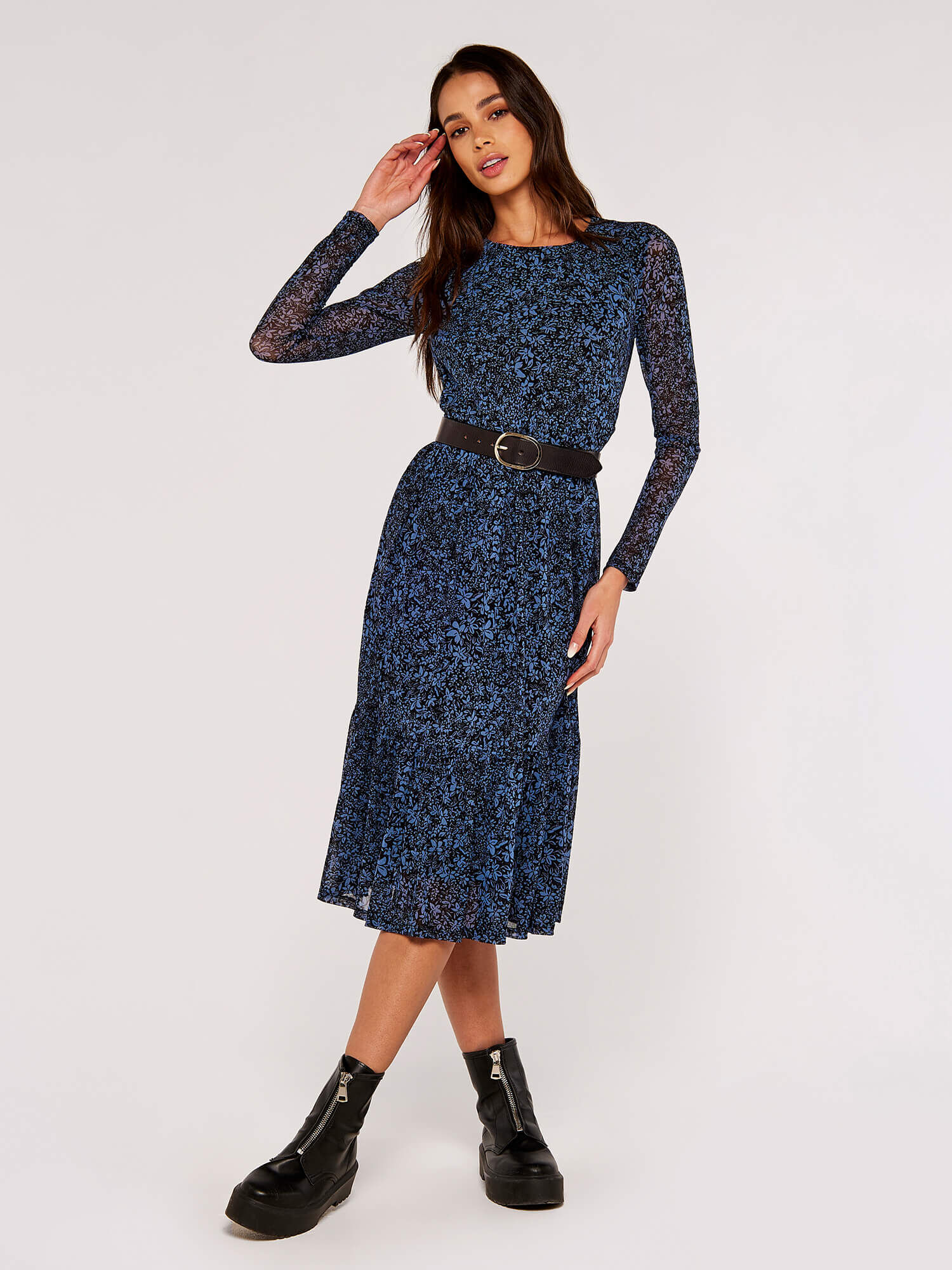 Floral blue deals midi dress