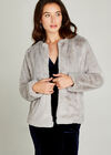 Faux Fur Short Crop Jacket, Light Grey / Silver, large