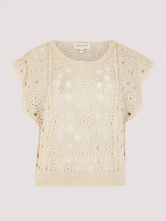 Batwing Crochet Top, Stone, large