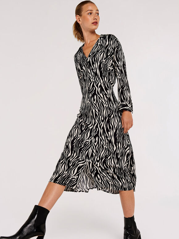 Zebra Print Shirt Dress, Cream, large